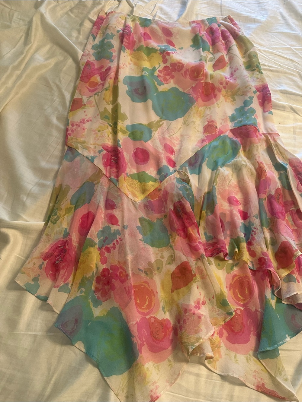 Dana Buchman silk lined skirt asymmetrical size 12 pink green watercolor $335 - Picture 7 of 16